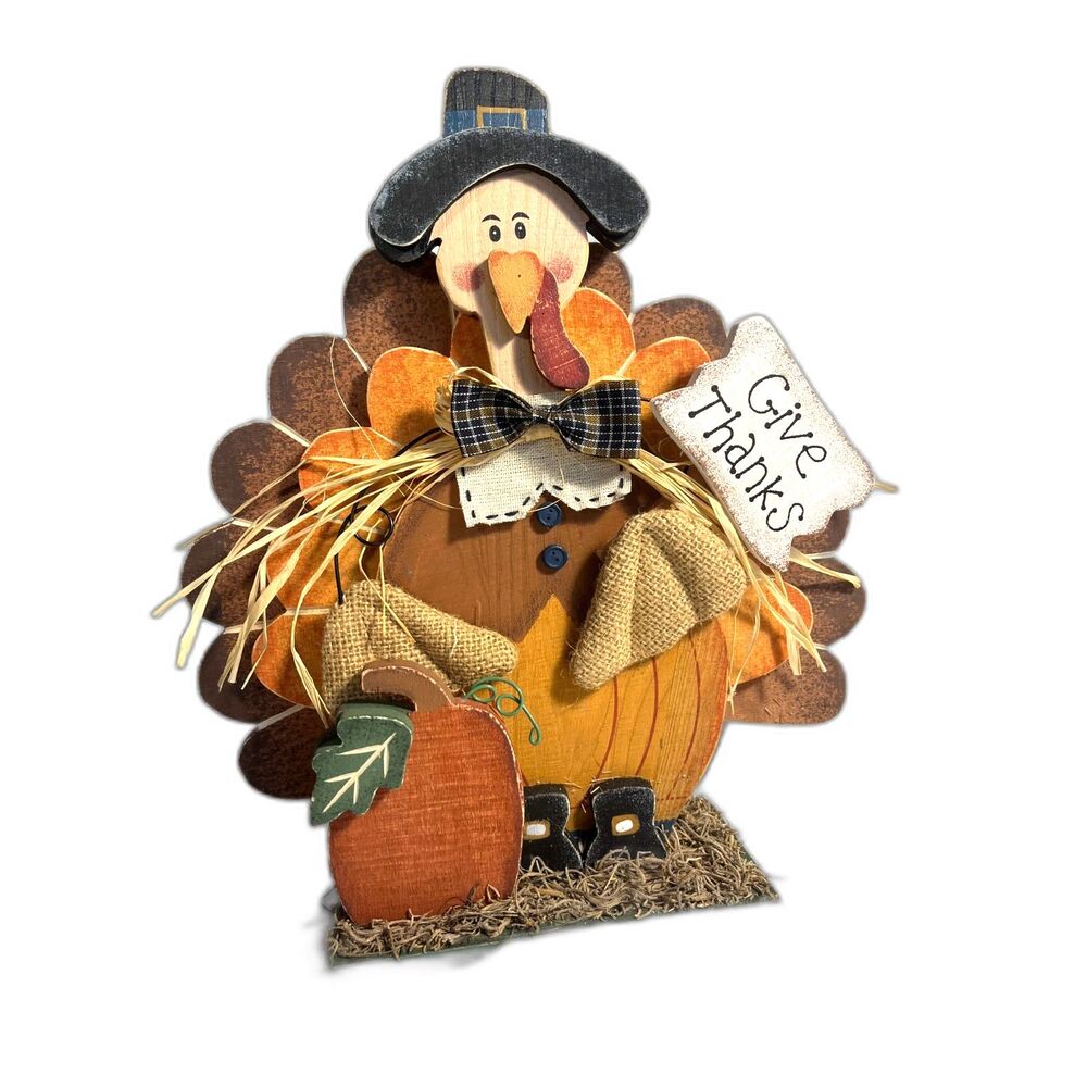 Vintage Thanksgiving Wooden Turkey on Stand